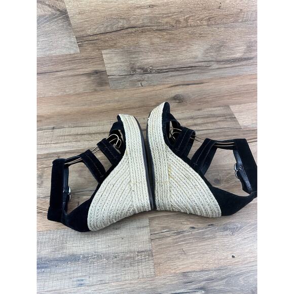 UGG LAURI BLACK SUEDE WEDGE PLATFORM SANDALS WOMENS SIZE 9.5 - Picture 4 of 9